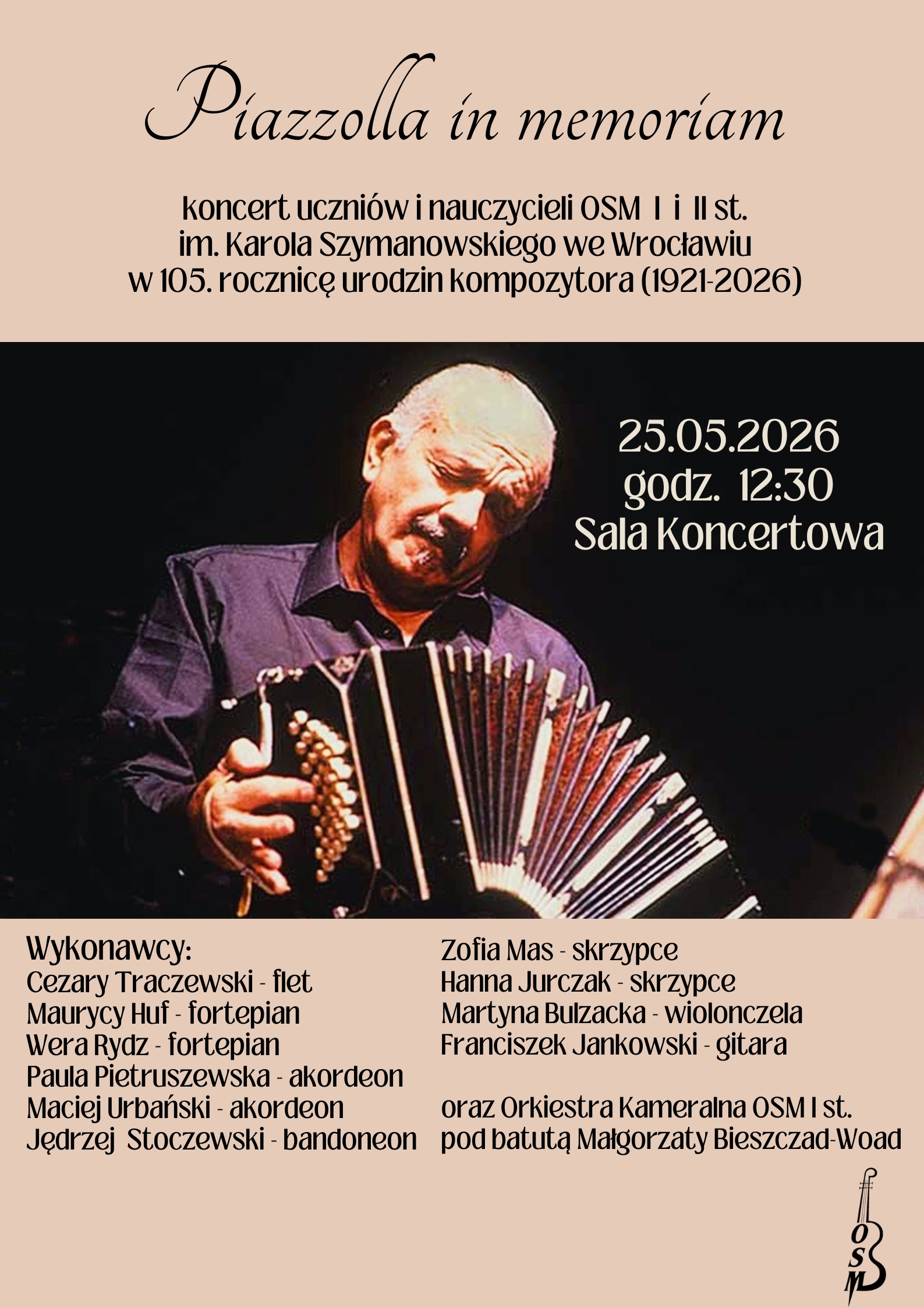 plakat zapowiadający koncert. Zawiera tytuł koncertu oraz zdjęcie akordeonisty