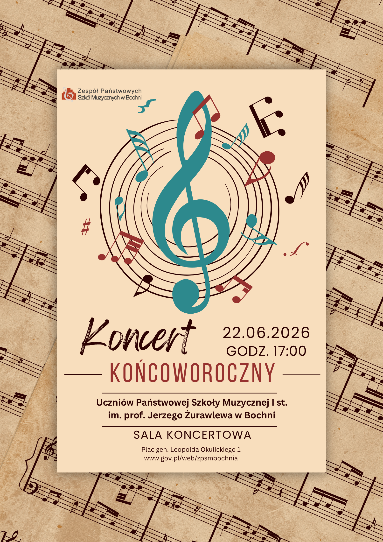 Koncert KOŃCOWOROCZNY Uczniów Państwowej Szkoły Muzycznej I stopnia im. prof. Jerzego Żurawlewa w Bochni, 22.06.2026 r.