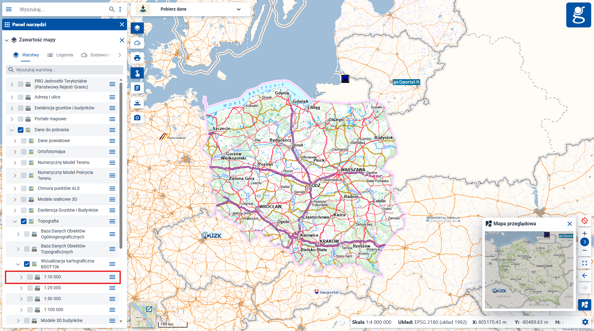 Ilustracja przedstawia zrzut ekranu modułu Pobierz dane serwisu geoportal.gov.pl