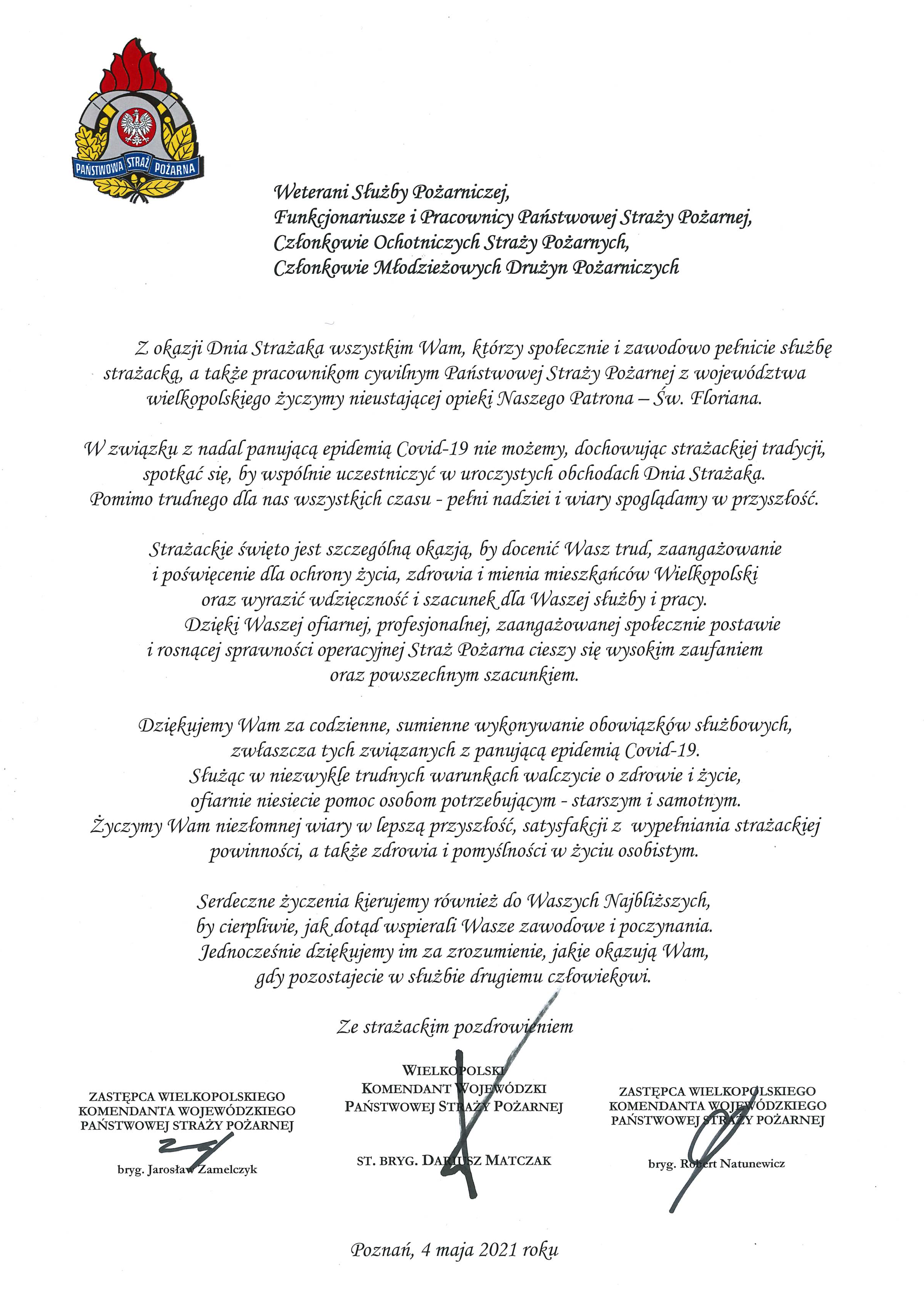 Życzenia z okazji Dnia Strażaka