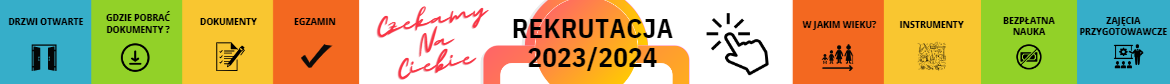 Baner przedstawia zajawkę dotyczącą rekrutacji. Informacje są podane na kolorowych poprzecznych paskach.