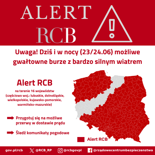 Alert RCB - 23 czerwca 2025 - aktualizacja terenu
