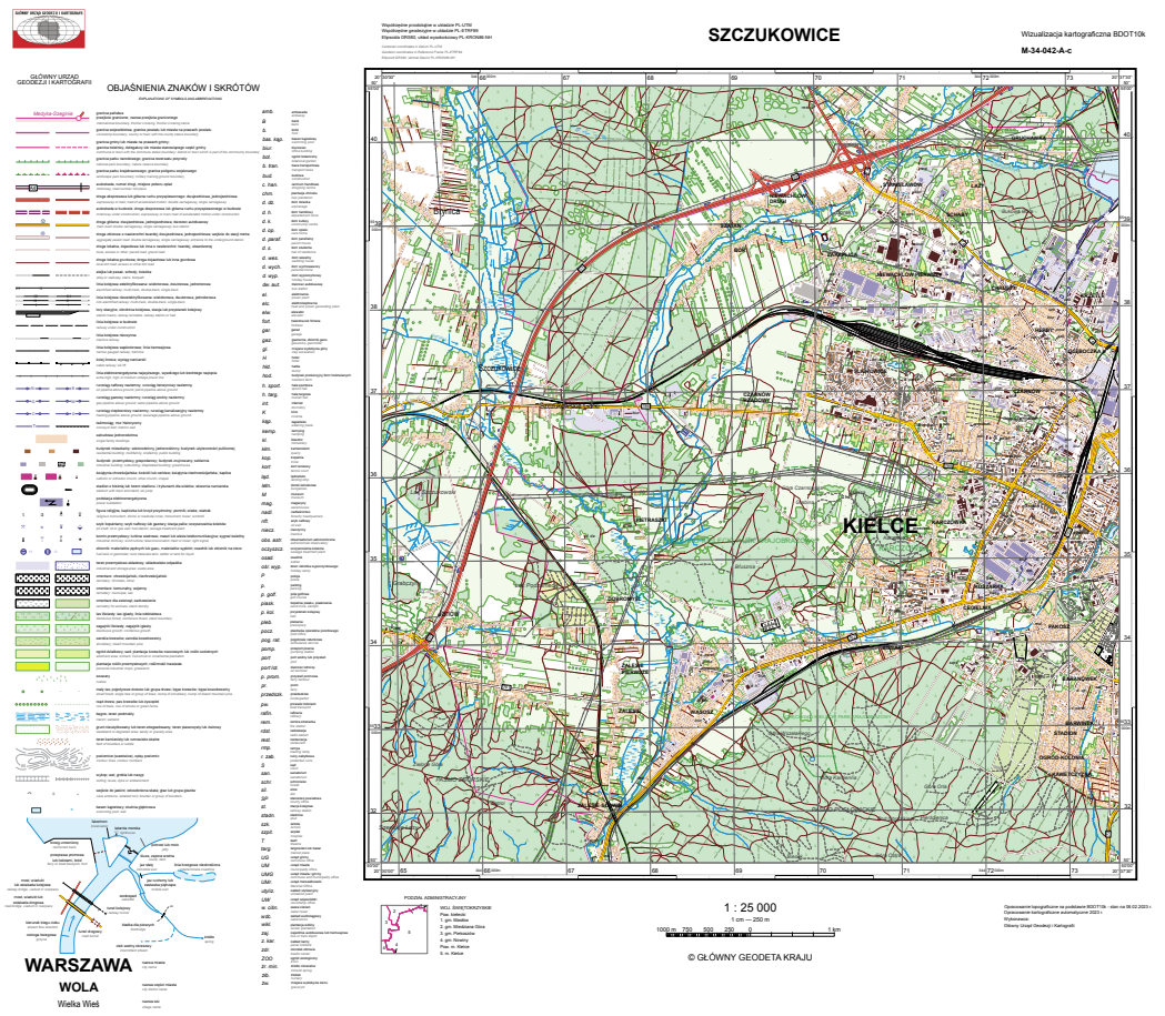 przykładowa wizualizacja kartograficzna BDOT10k w skali 1:25000 dla woj. ślaskiego