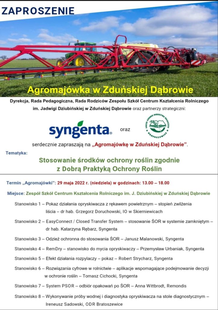 Już 29 maja 2022 roku, odbędzie się ,,Agromajówka w Zduńskiej Dąbrowie”!!! Serdecznie zapraszamy