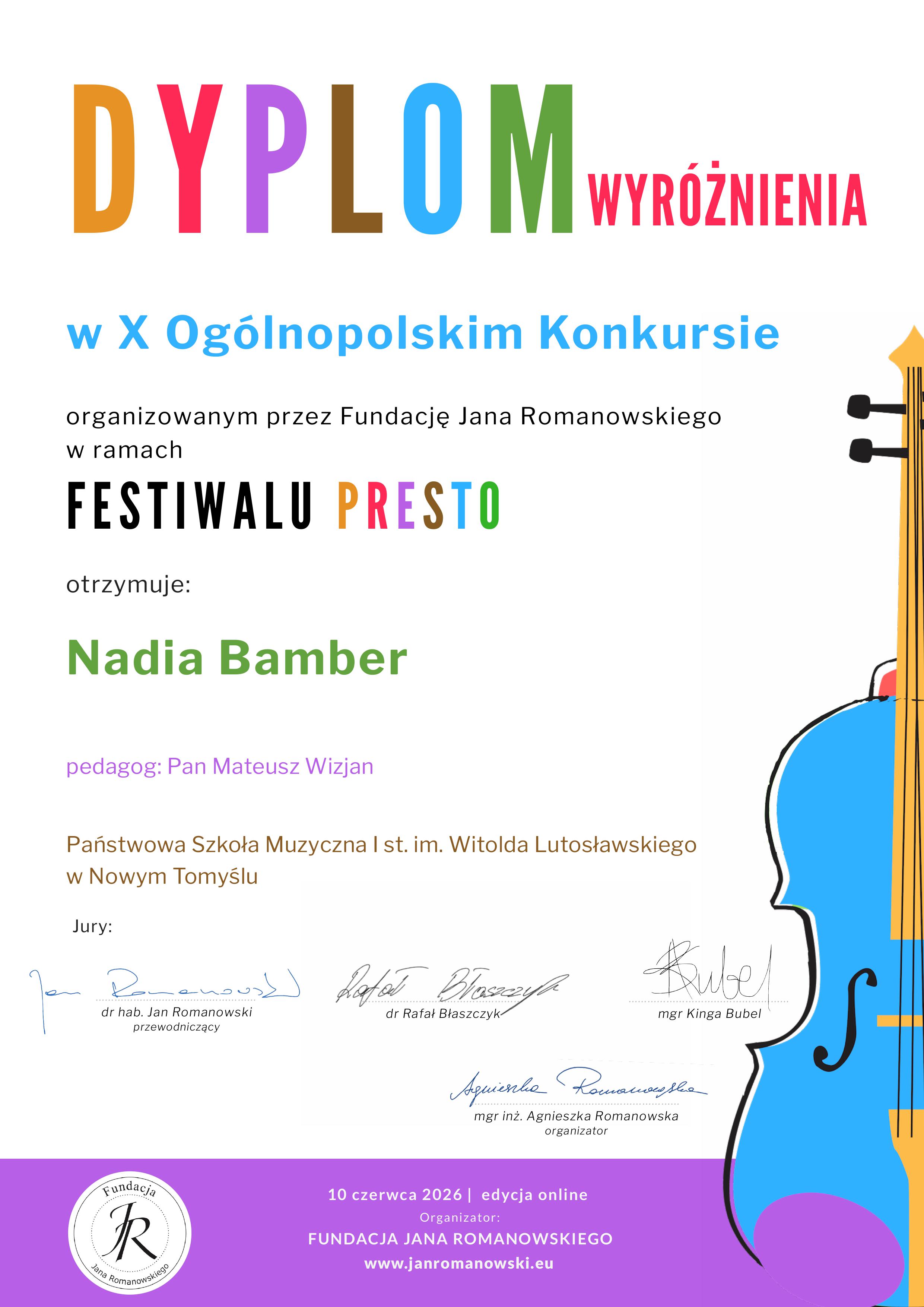 Dyplom - Nadia Bamber