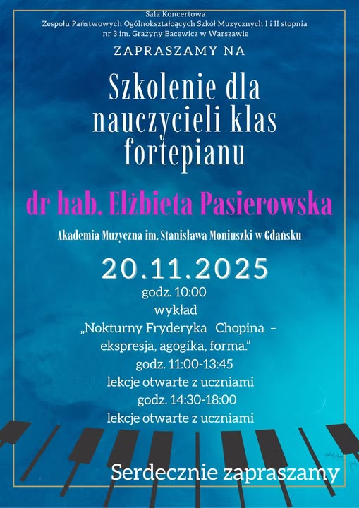 Szkolenie dla nauczycieli klas fortepianu - 20.11.2025