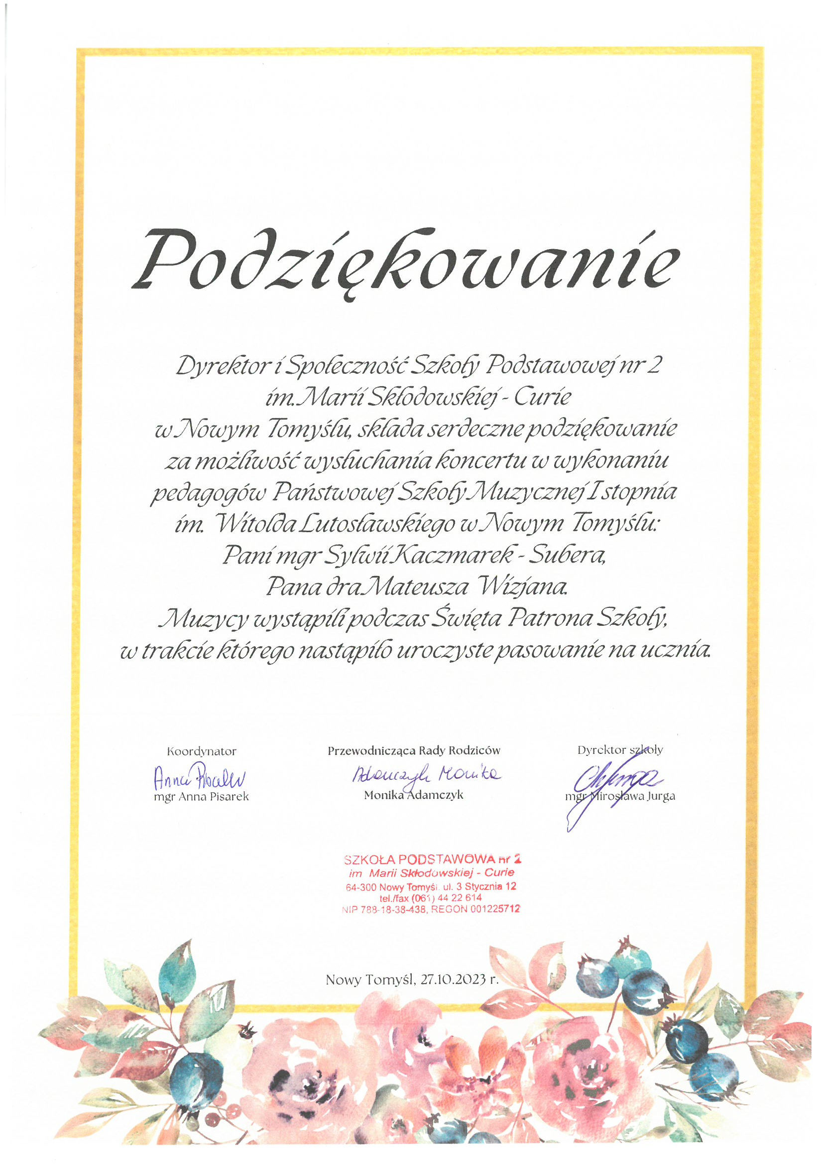 Plakat - Podziękowanie
