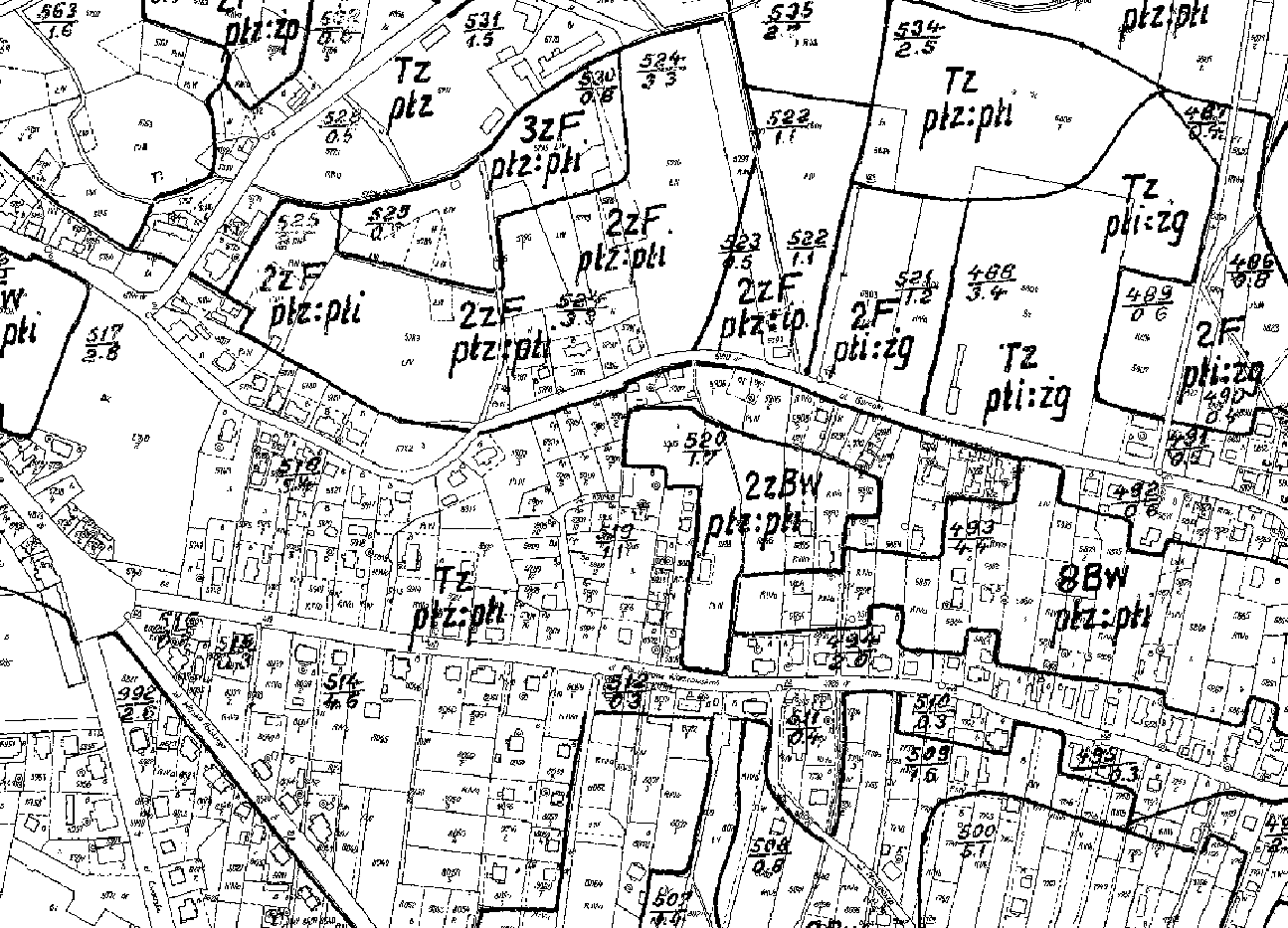 zrzut prezentuje rastrową mapę glebowo-rolniczą 1 : 5000, dostępną w centralnym zasobie geodezyjnym i kartograficznym