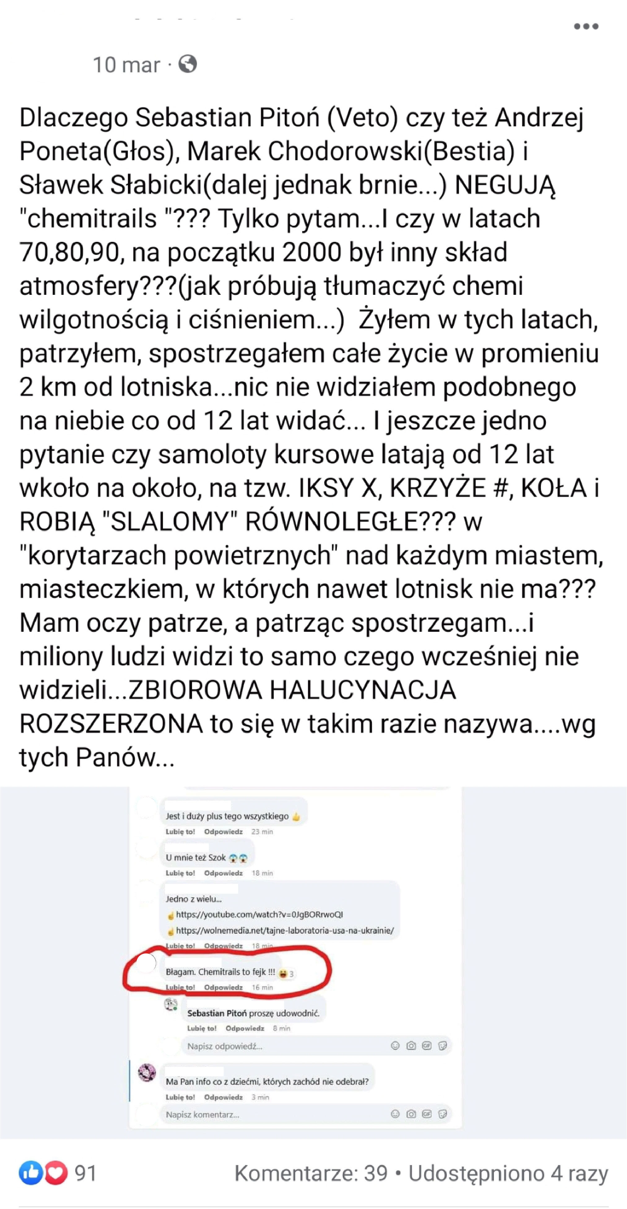 Zrzut ekranu jednego z użytkowników serwisu Facebook.