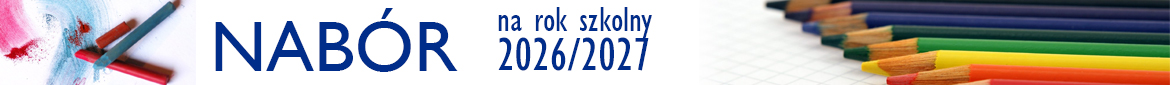 Baner z informacją o naborze na rok szkolny 2026/27, w tle kolorowe kredki