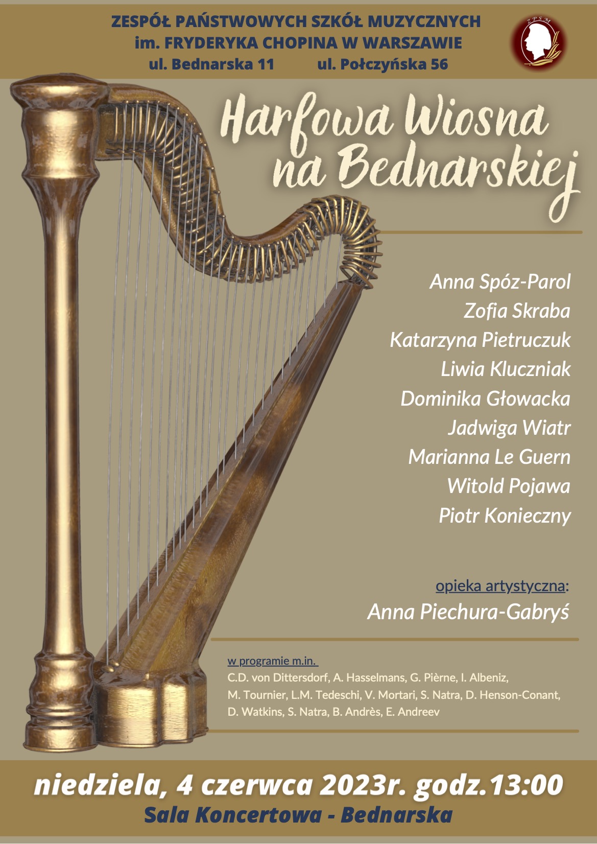 Afisz - Harfowa Wiosna na Bednarskiej