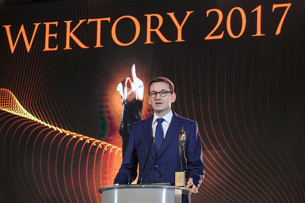 Premier Mateusz Morawiecki przemawiający na Gali "Wektory 2017".