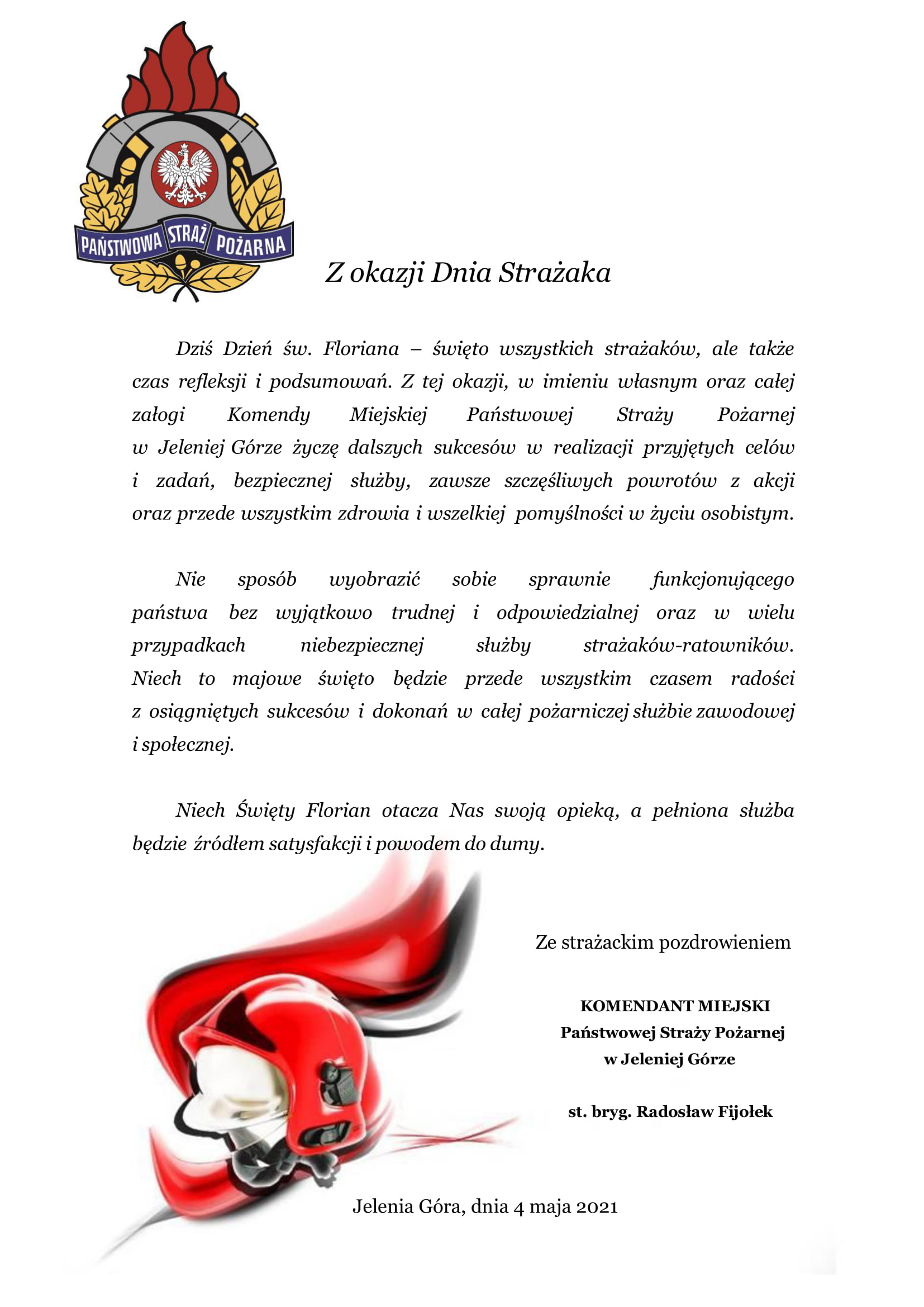 życzenia KM PSP Dzień Strażaka 2021
