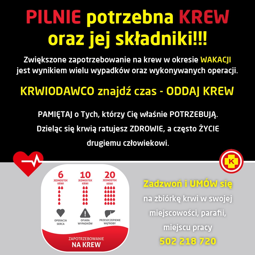 plakat informujący opotrzebie oddawania krwi