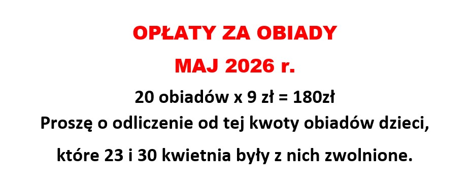 Opłaty za obiady w miesiącu marzec 2026