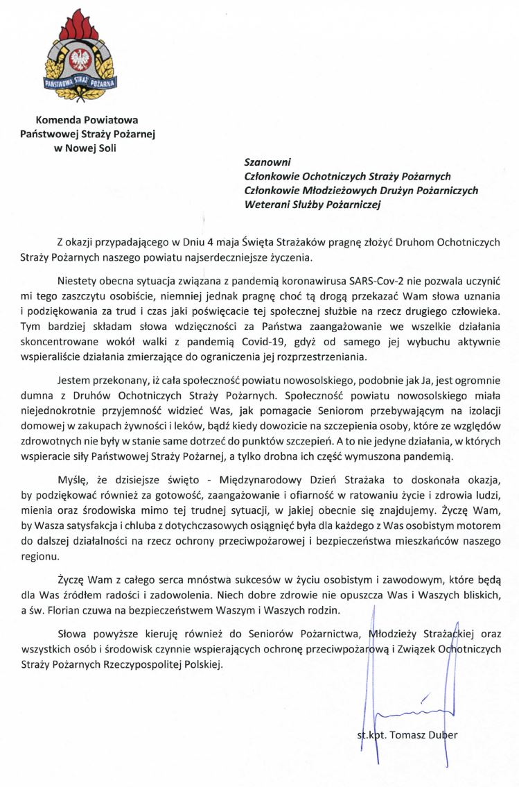 Życzenia z okazji Dnia Strażaka