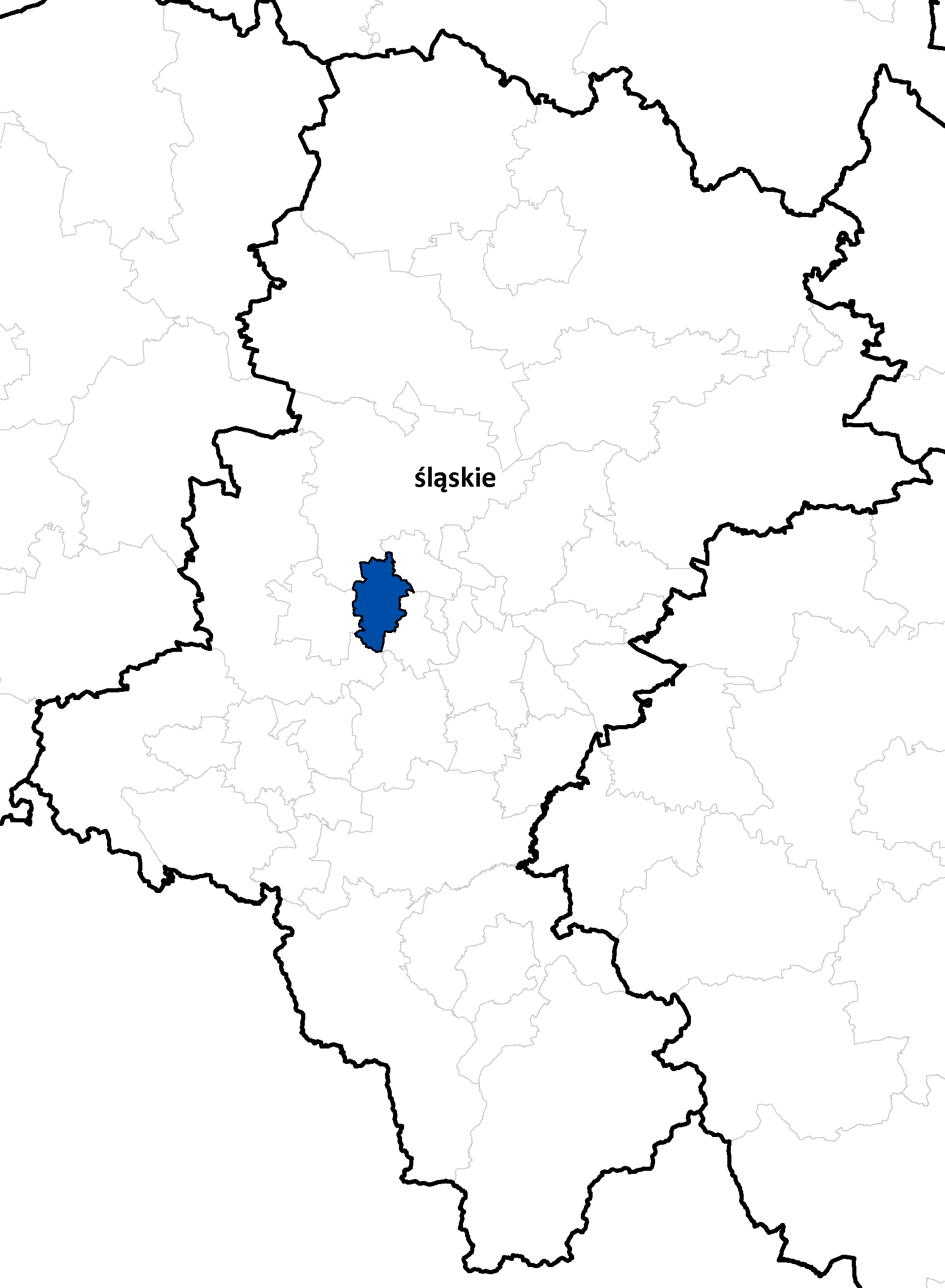 Ilustracja przedstawia powiat woj. śląskiego, dla którego podpisana została umowa na aktualizację zbiorów danych BDOT10k.