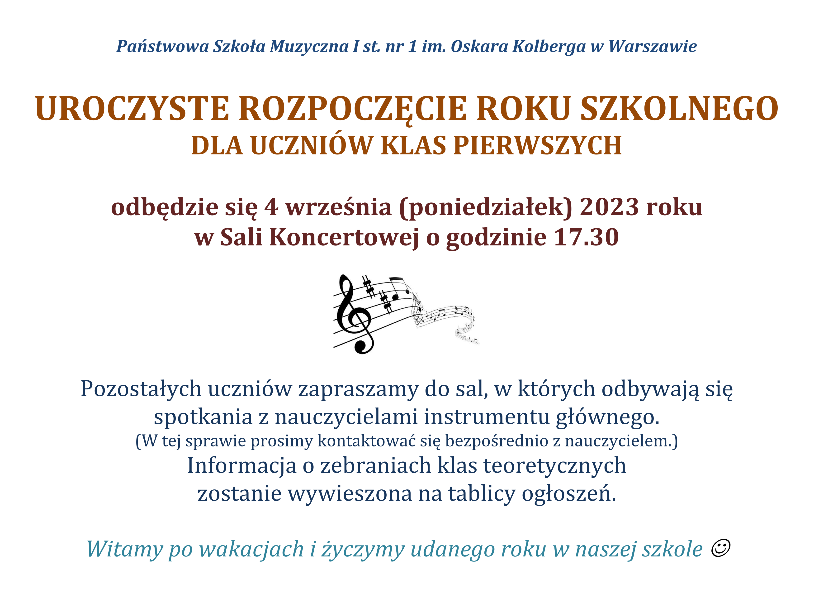Plakat informujący o Uroczystym rozpoczęciu roku szkolnego 2023/2024
