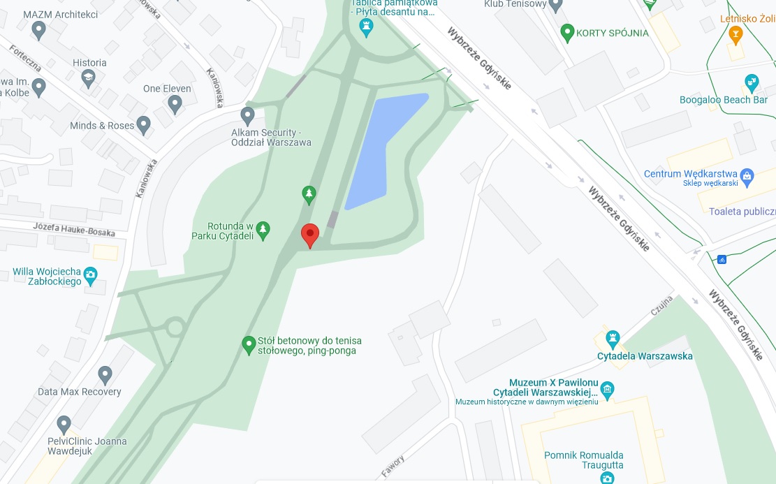 Mapa przedstawiająca miejsce spotkania - Warszawa Park Fosa i Stoki Cytadeli