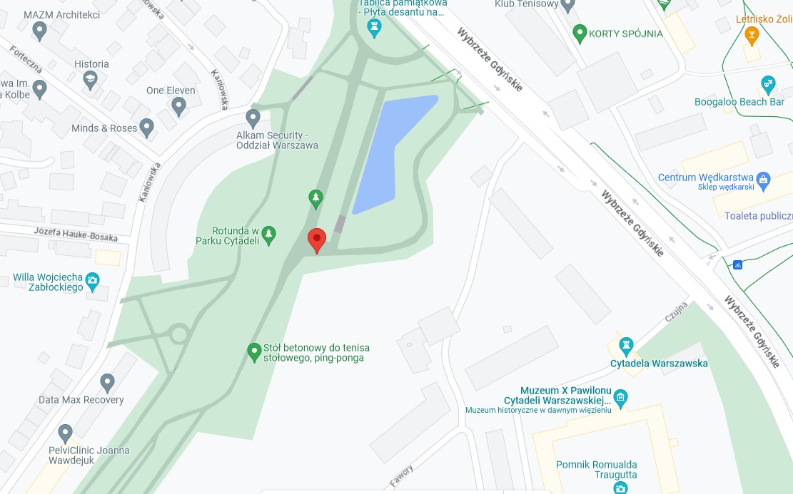 Mapa przedstawiająca miejsce spotkania - Warszawa Park Fosa i Stoki Cytadeli
