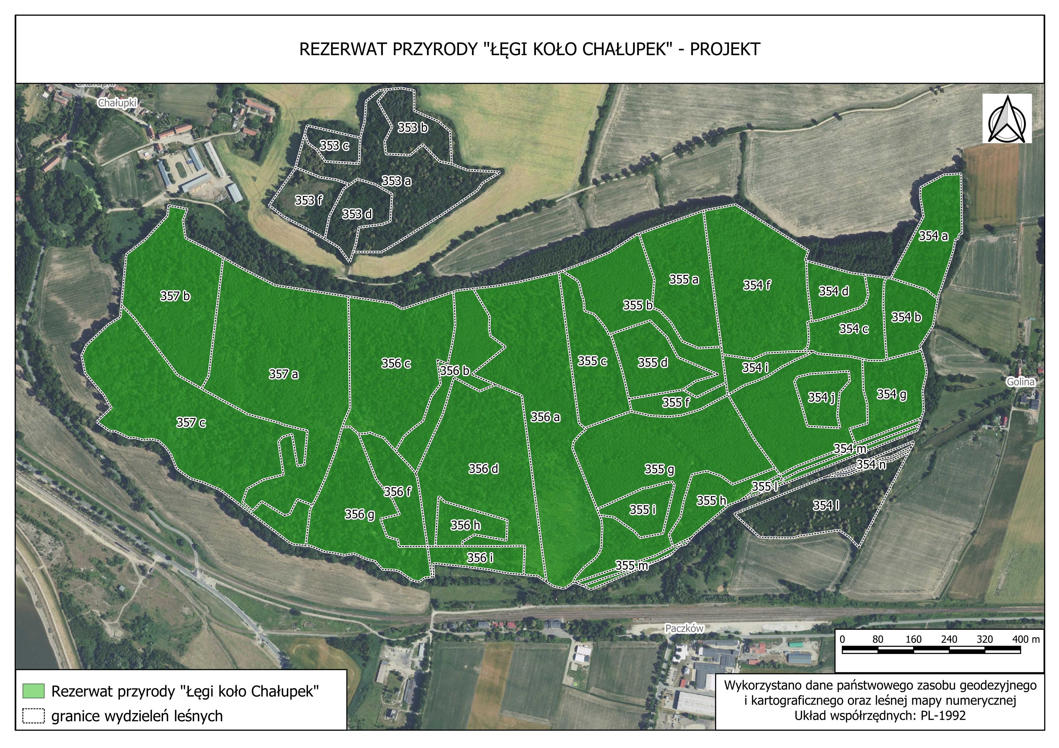 Mapa projektu rezerwatu - Łęgi koło Chałupek