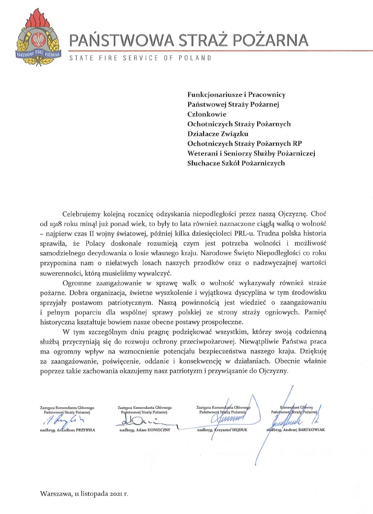 List Komendanta Głównego PSP