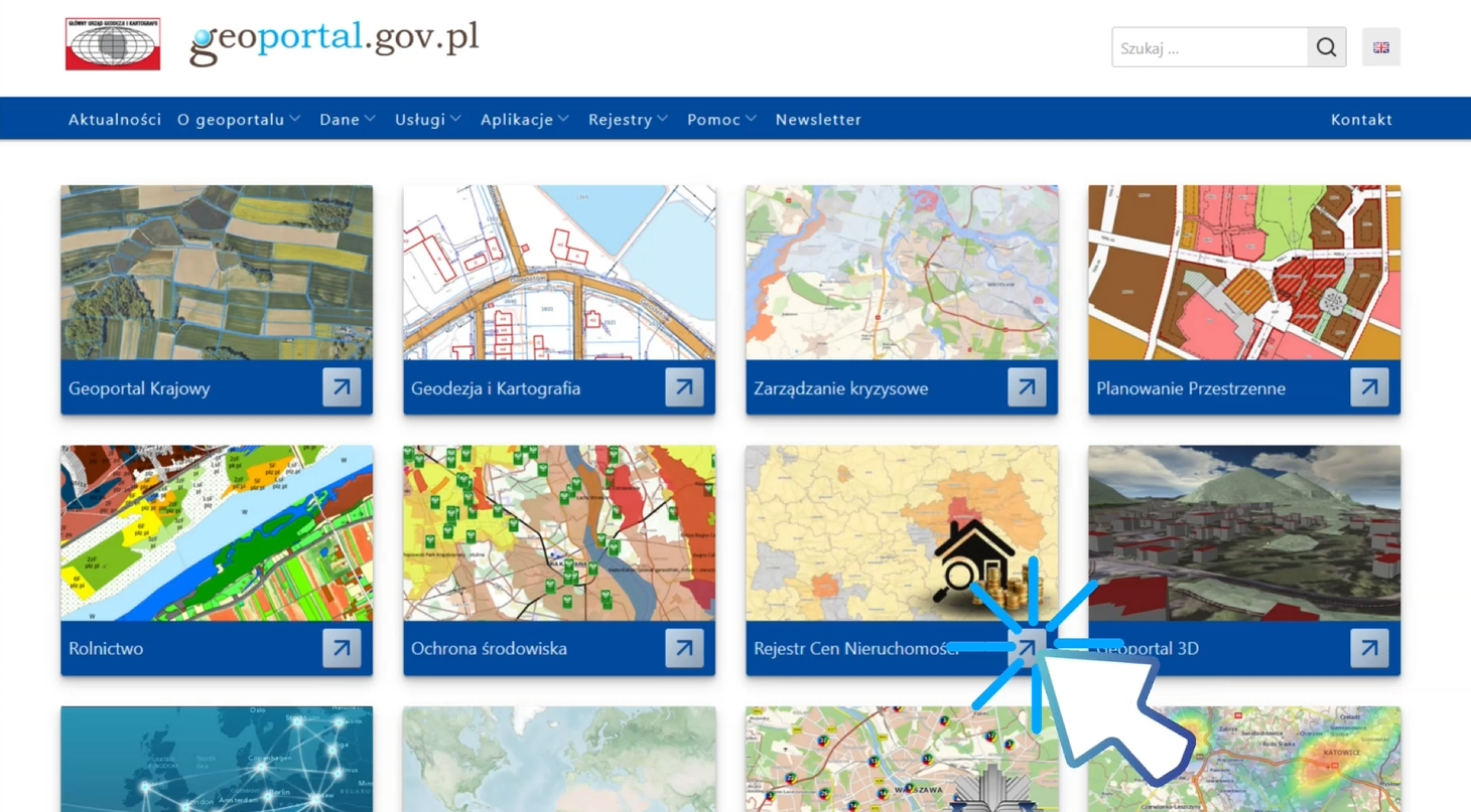zrzut z serwisu www.geoportal.gov.pl ze strony startowej prezentujący moduł RCN.