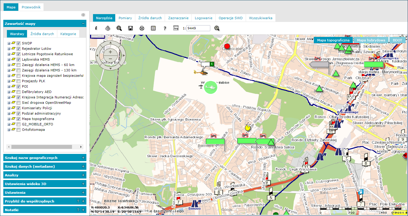 Ilustracja przedstawia widok systemu UMM - interfejs policyjny