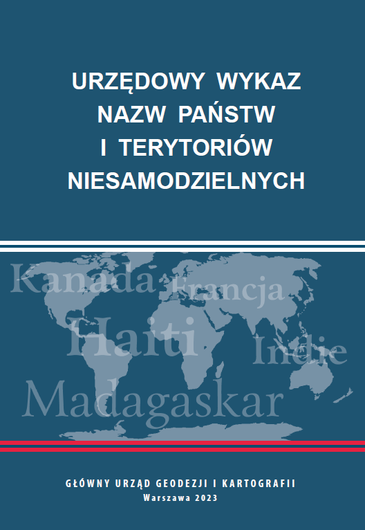 Ilustracja przedstawia okładke "Urzędowego wykazu nazw państw i terytoriów niesamodzielnych"
