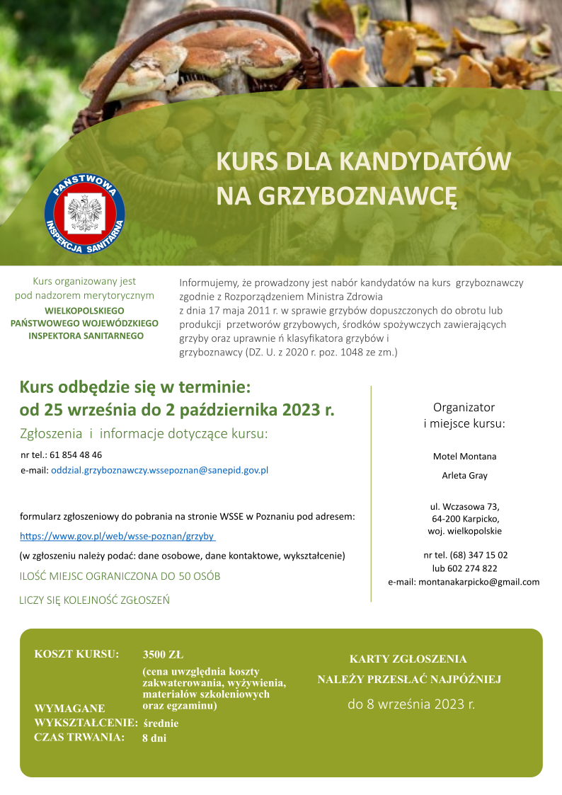 Ogłoszenie o kursie na grzyboznawcę