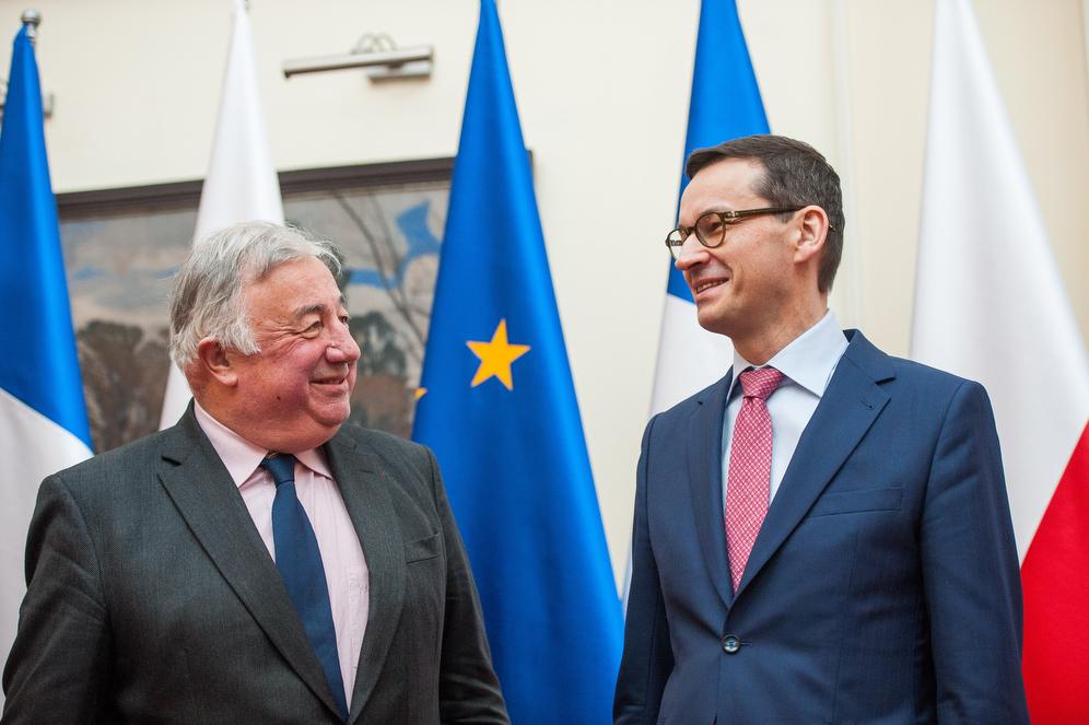 Przewodniczący Senatu Francji Gérardem Larcherem i premier Mateusz Morawiecki.