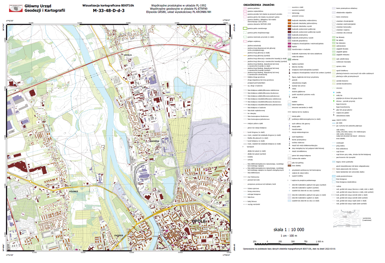 Ilustracja przedstawia przykładową wizualizację kartograficzną BDOT10k.
