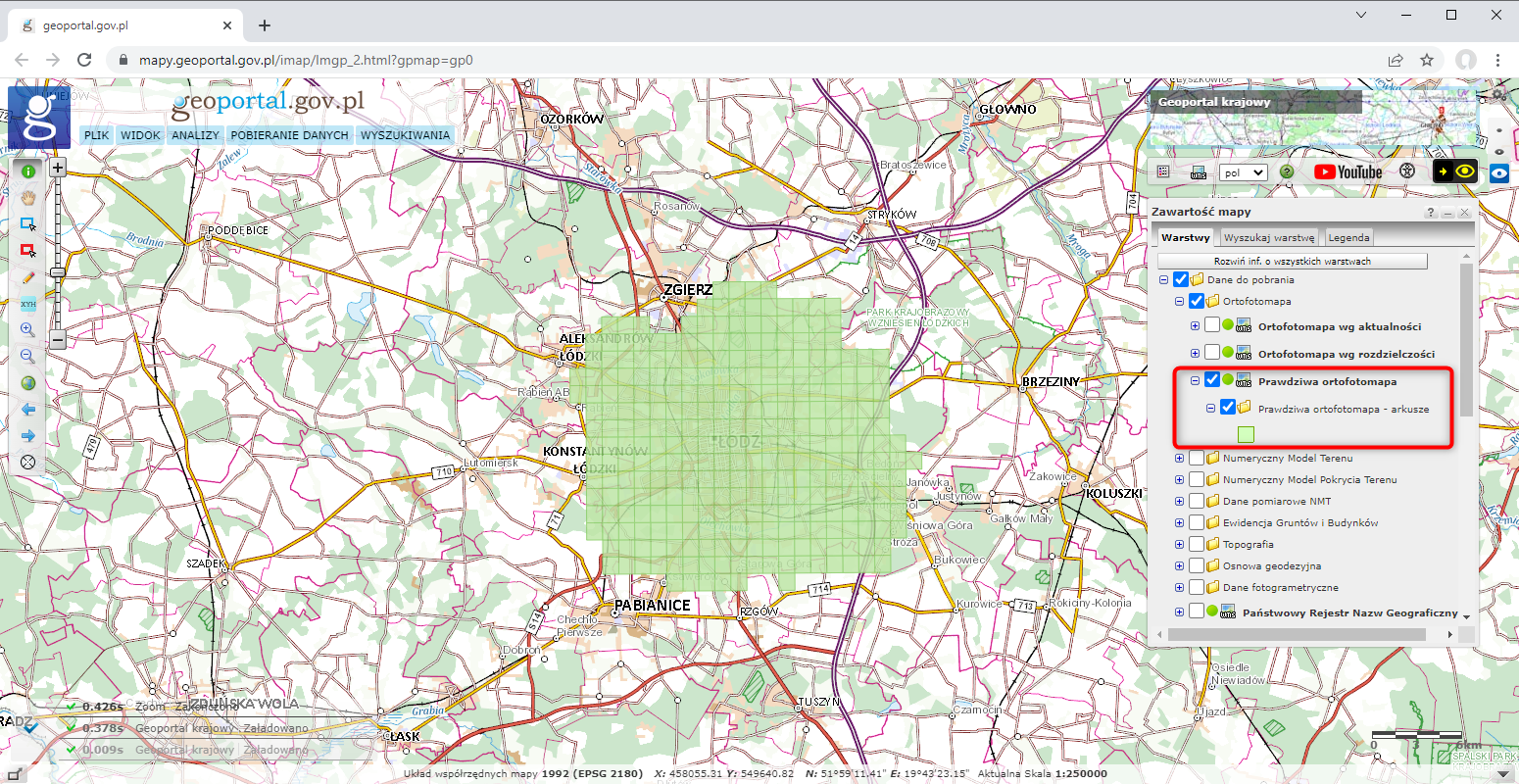 Ilustracja przedstawia zakres nowo przyjętej prawdziwej ortofotomapy.