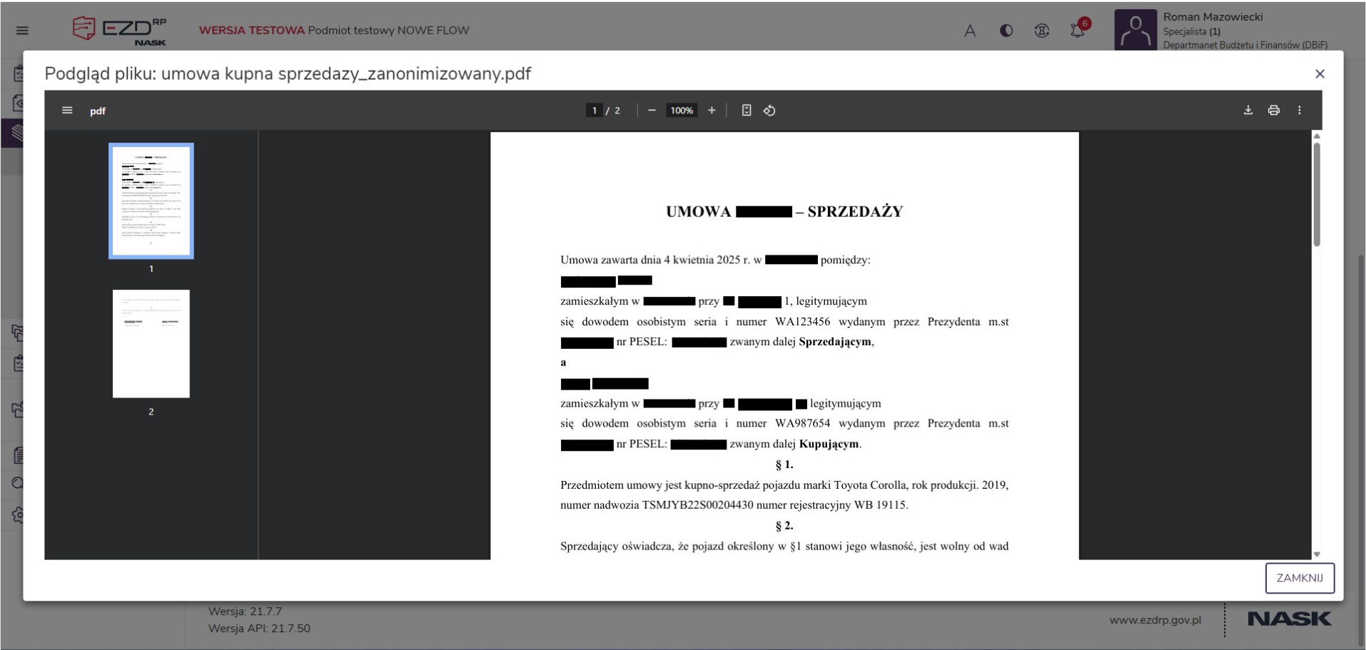 Widok dokumentu po anonimizacji.