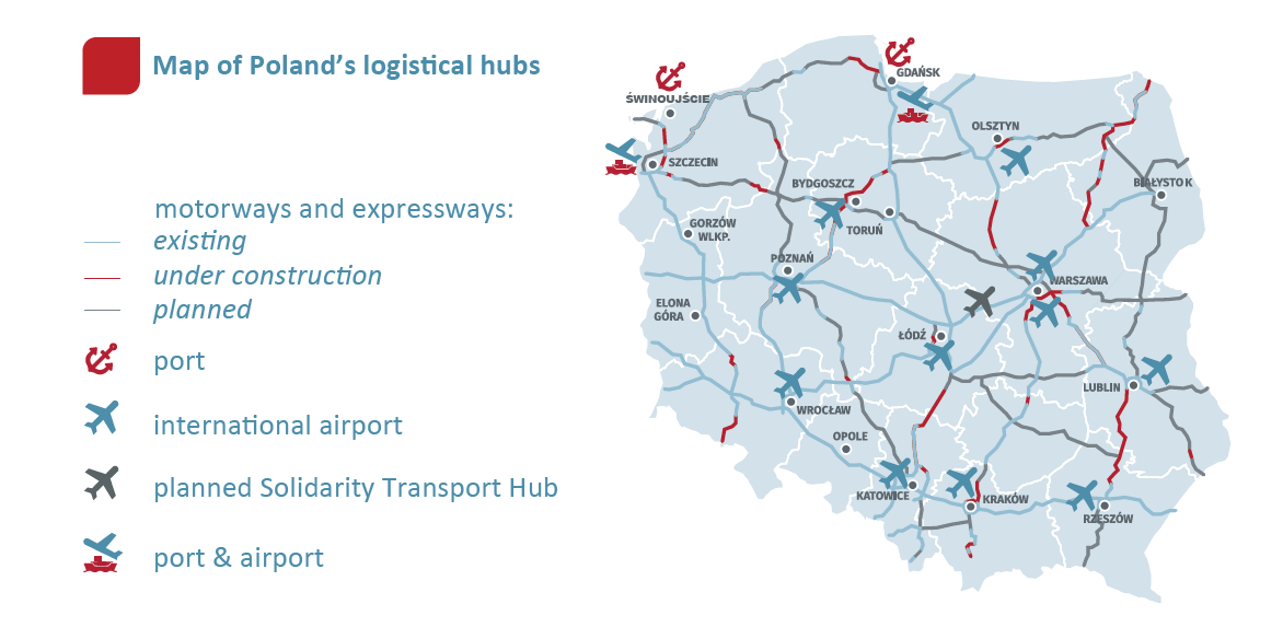 Map of Poland's logistical hubs