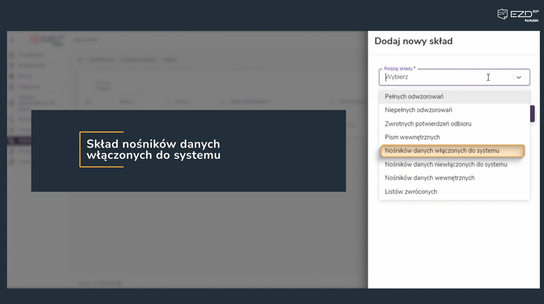 Kadry z filmu instruktażowego przeznaczonego dla administratorów systemu EZD RP, w którym omówiona została konfiguracja składów chronologicznych.