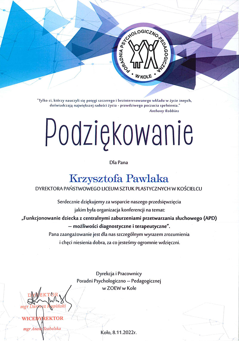 Podziękowanie - Krzysztof Pawlak