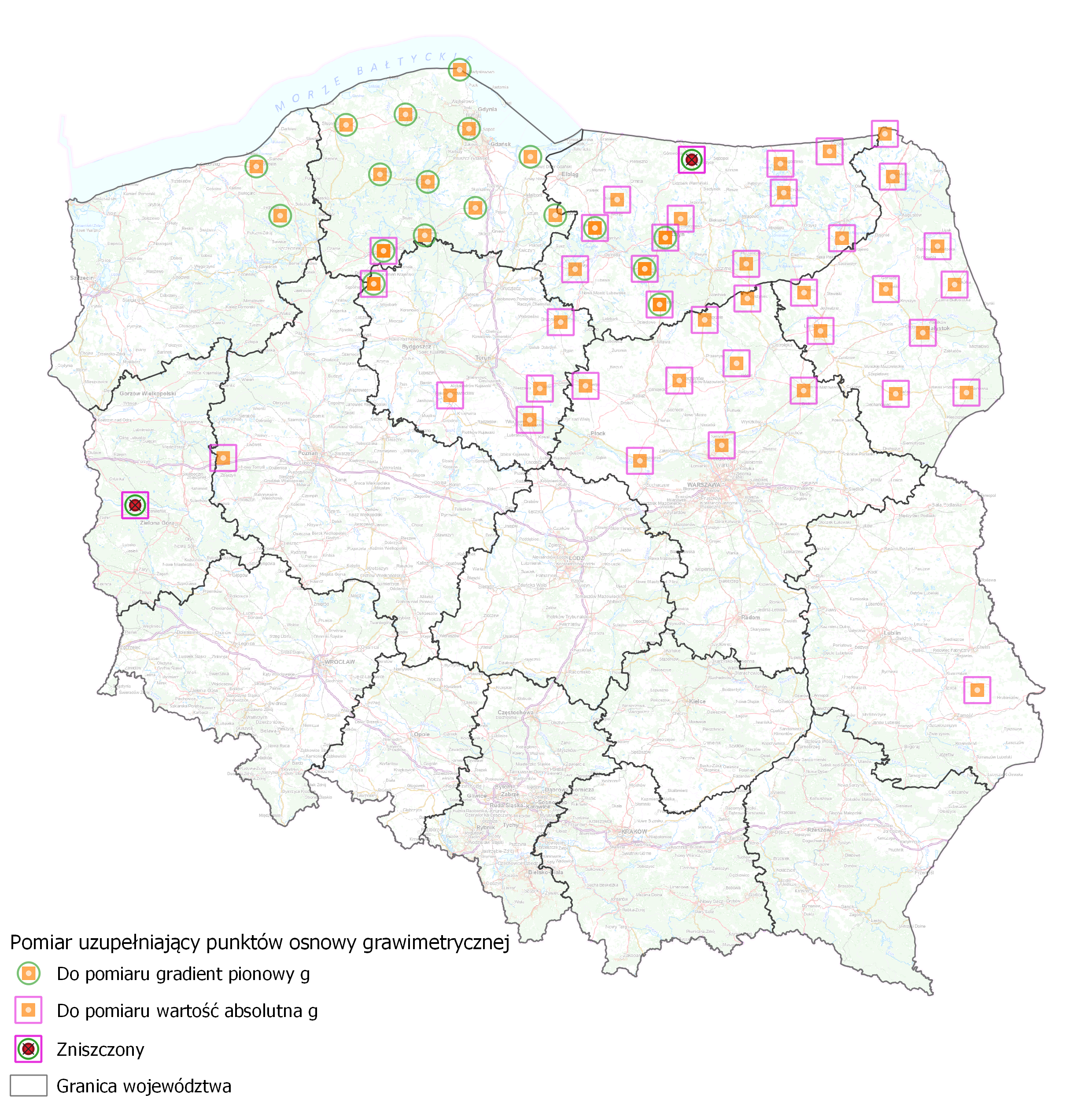 Ilustracja przedstawia mapę Polski z rozmieszczeniem punktów przewidzianych do opracowania w ramach podpisanej umowy.