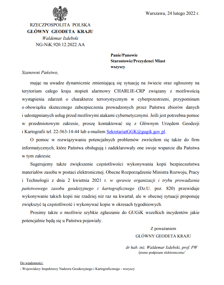 Ilustracja przedstawia pismo Głównego Geodety Kraju, które jest też umieszczone w linku do tej ilustracji. 