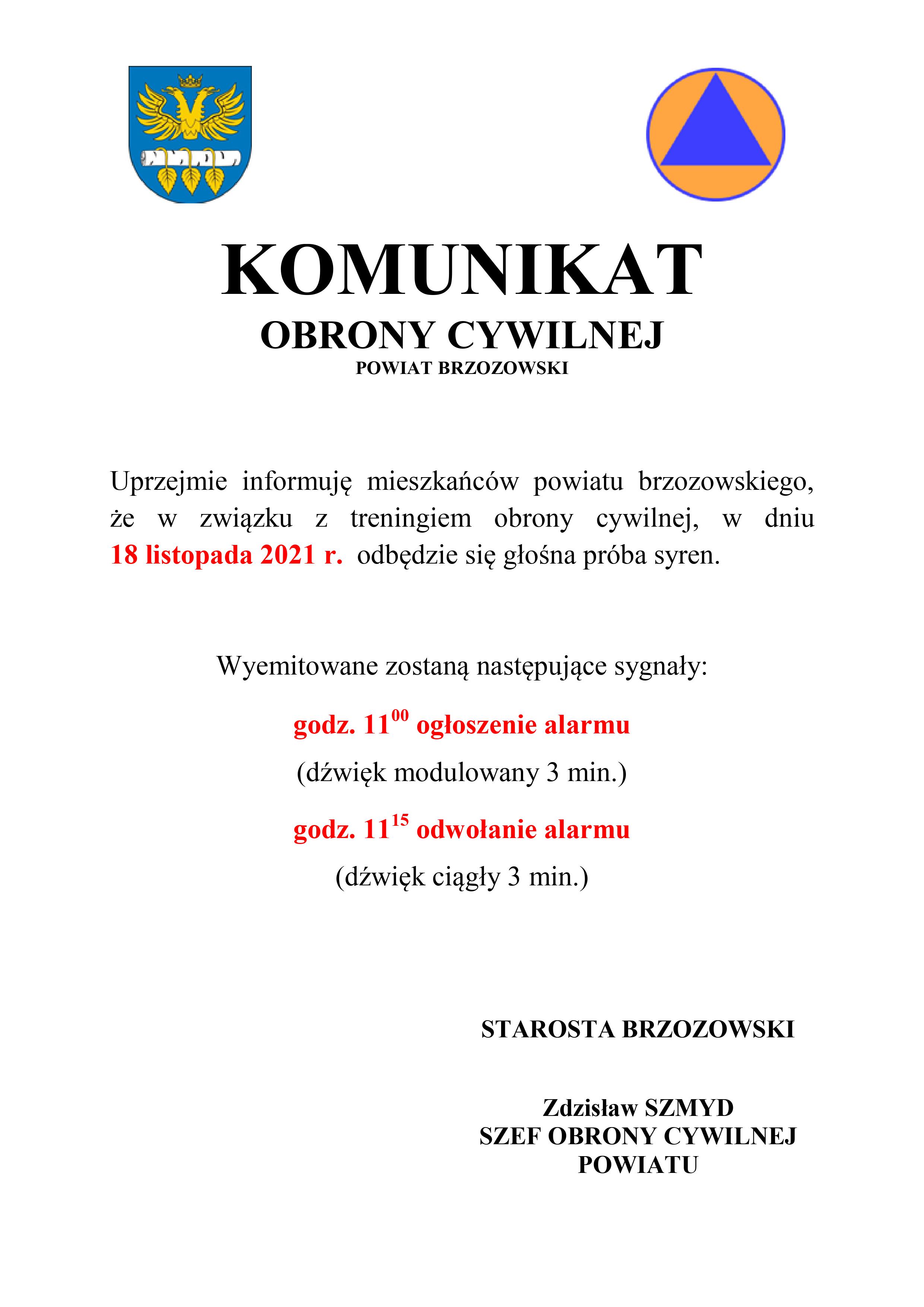 Komunikat o próbie syren