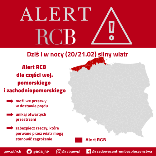 Alert RCB 20/21 lutego – silny wiatr.