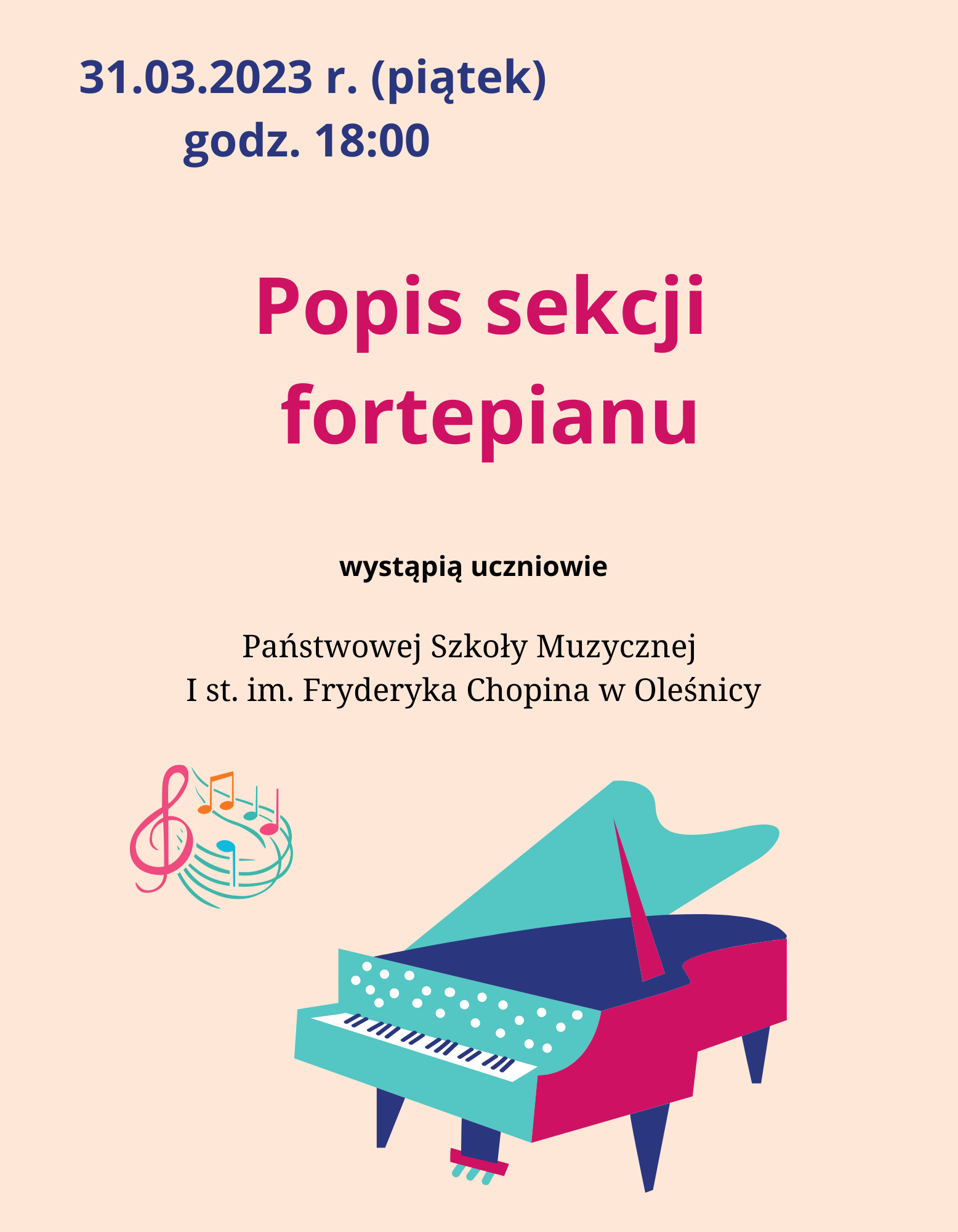 popis sekcji fortepianu z terminem 31.03.2023 r. godz. 18:00 w lewym górnym rogu na dole kolorowy fortepian