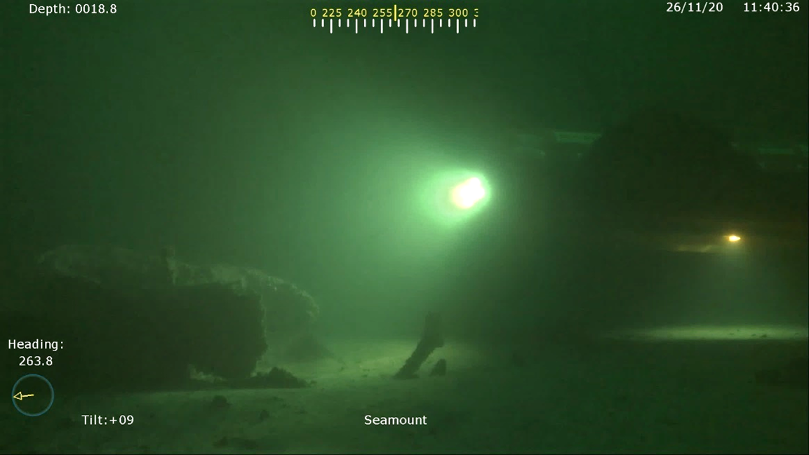 The facility at the depth of 21 m. Mine 08/39 during the survey by the NOA vehicle. Current status of the facility. Image from the assisting robot 