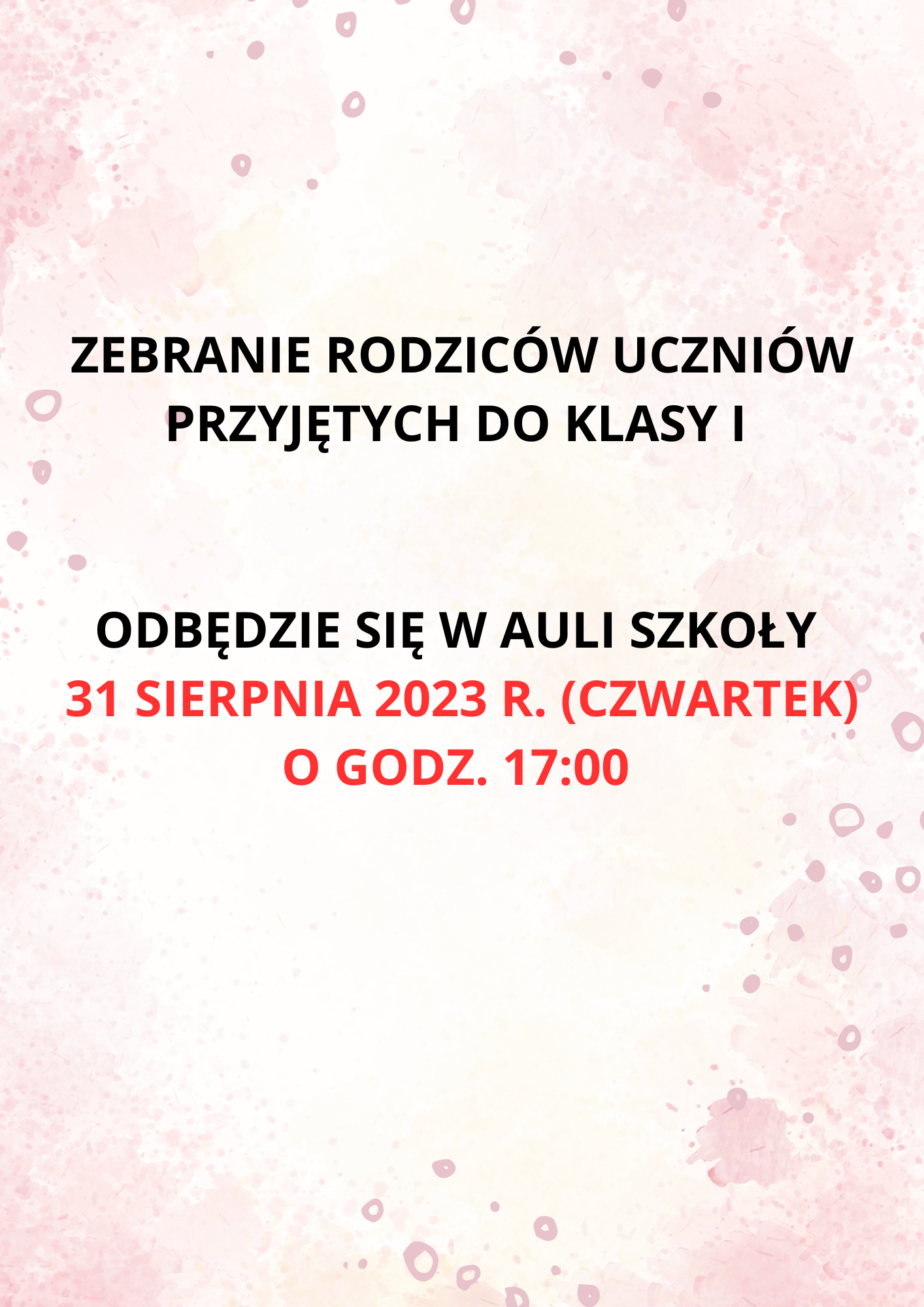 zebranie rodziców uczniów klas pierwszych