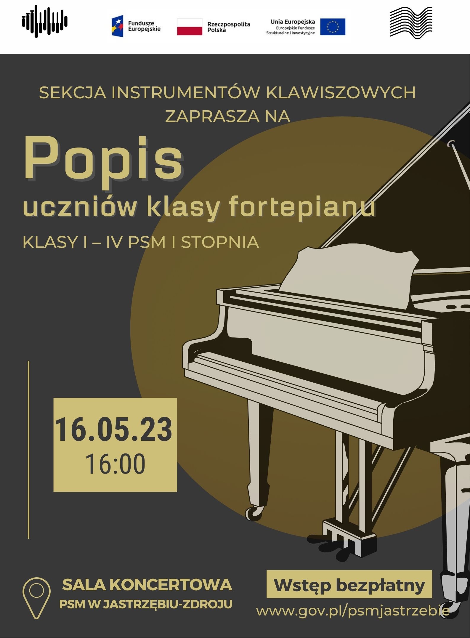 Plakat na popis uczniów klas fortepianu I-IV I stopnia