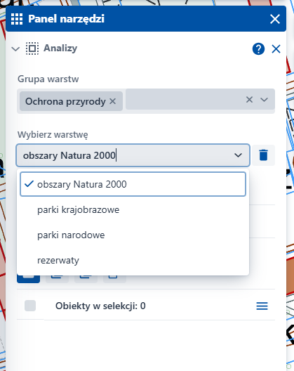 Rysunek przedstawia efekt wyboru warstwy z listy grup warstw