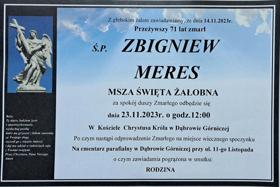 Informacja o uroczystościach pogrzebowych śp. gen. brygadiera w st. spocz. Zbigniewa Meresa