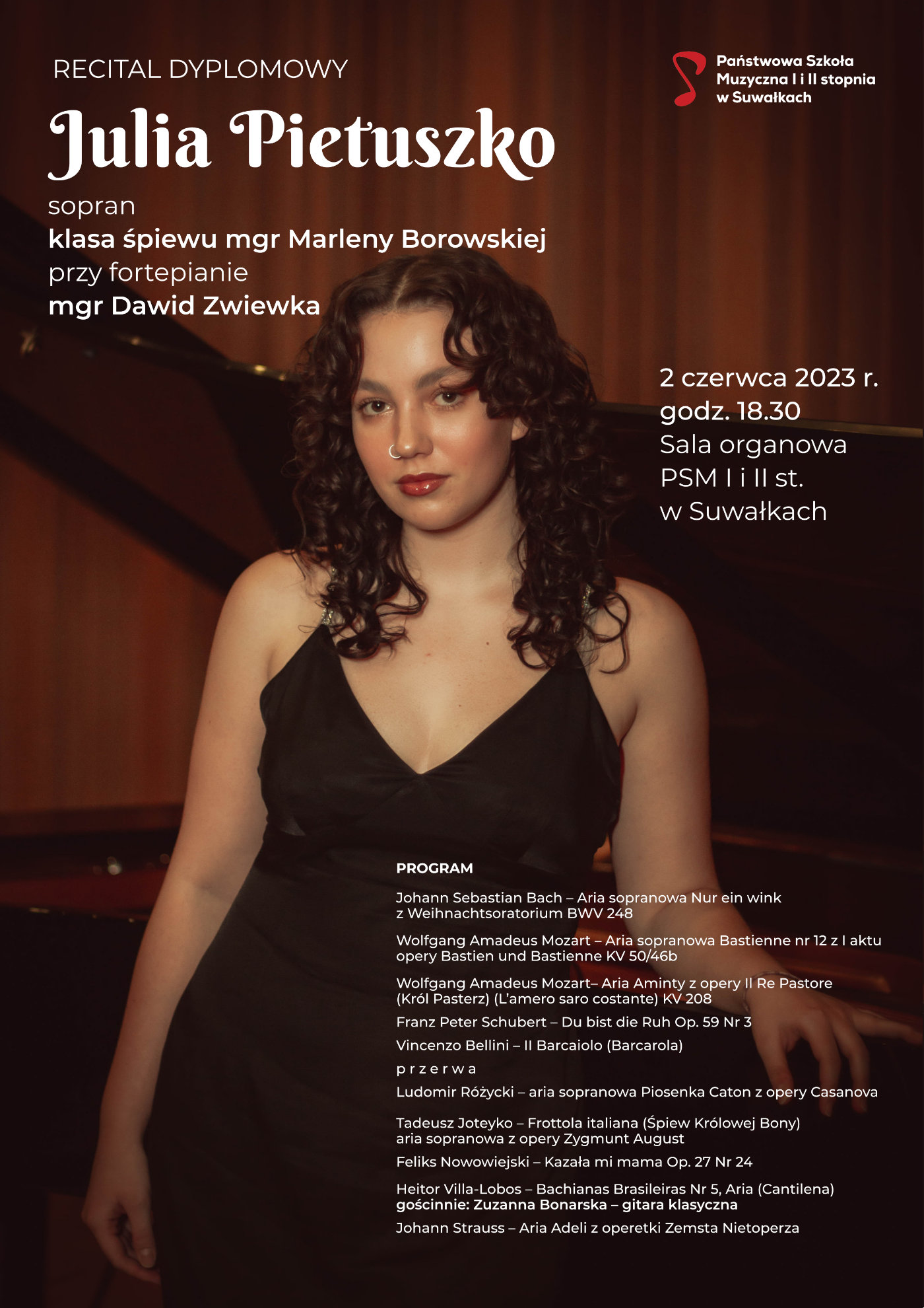 Plakat recitalu dyplomowego Julii Pietuszko