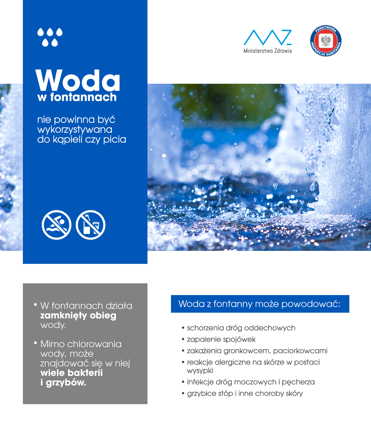 Ulotka informacyjna na temat: Fontanny - nie do kąpieli, nie do picia! 