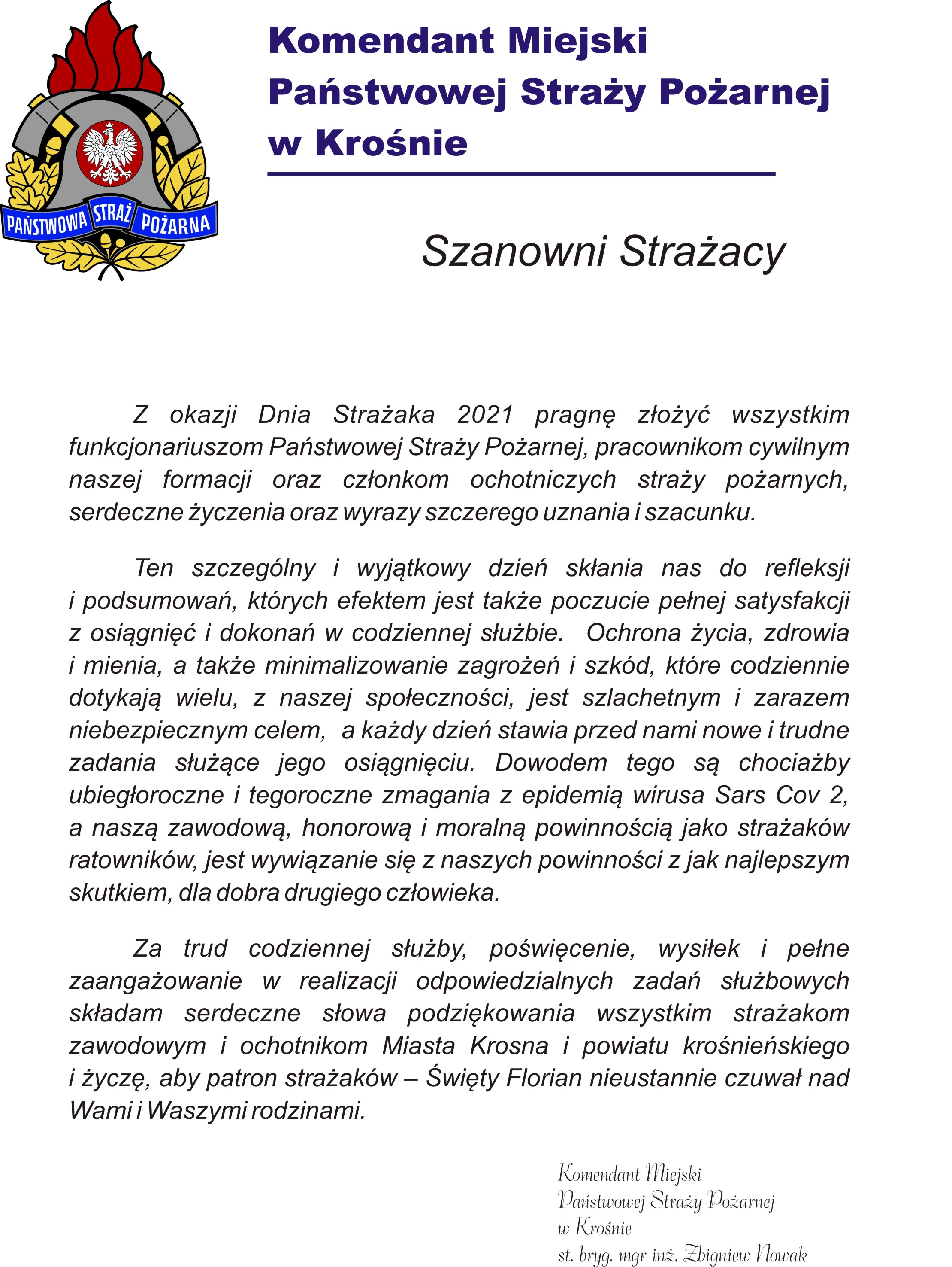 Życzenia KM PSP Krosno